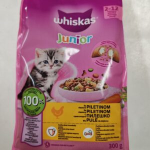 Pakovanje Whiskas briketi Junior piletina 300g suva hrana za mačiće